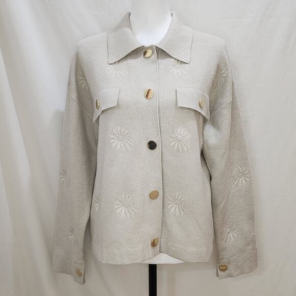 Elie Tahari Snap Front Embroidered Cardigan Jacket, Size Medium - Picture 1 of 7